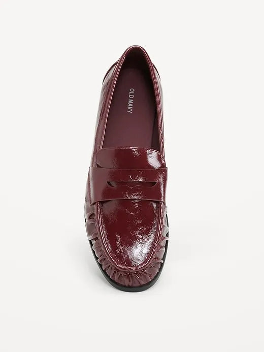 Faux-Leather Ruched Loafers