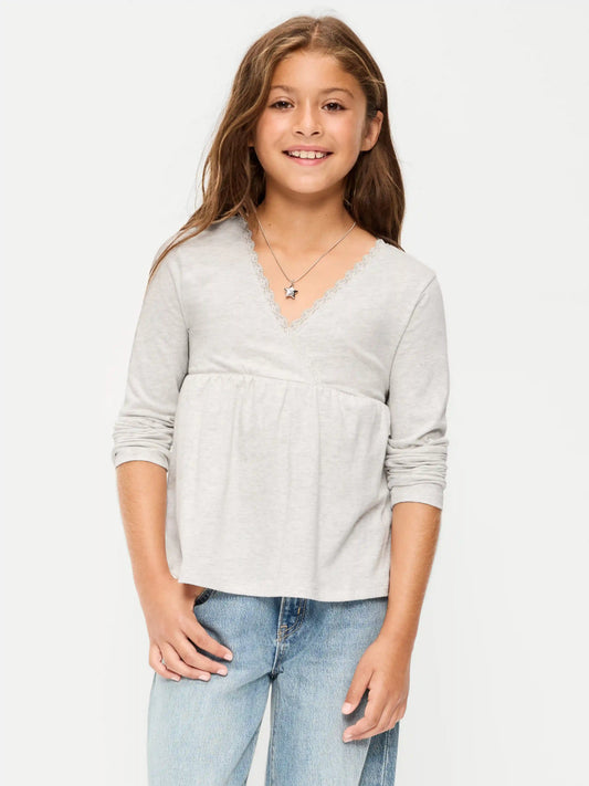 Long-Sleeve Faux-Wrap Top for Girls