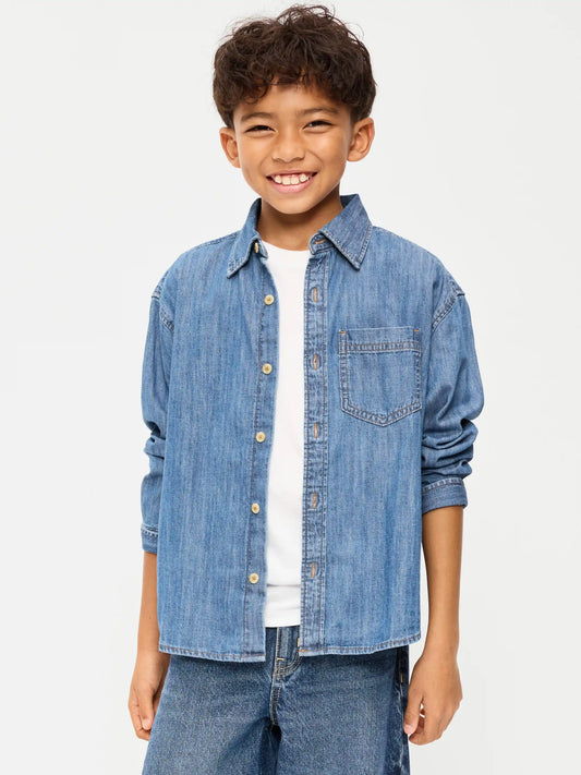 Oversized Long-Sleeve Denim Shirt for Boys