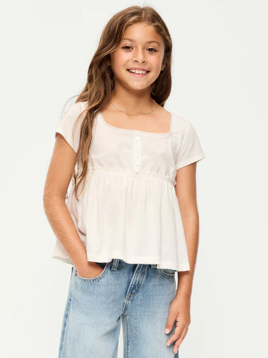 Short-Sleeve Henley Top for Girls