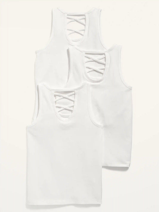 Solid Lattice-Back Tank Top 3-Pack for Girls
