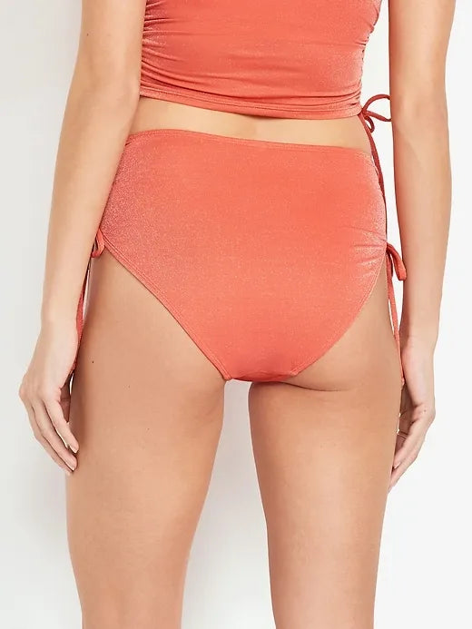 Mid-Rise Side-Tie Shine Bikini Swim Bottoms