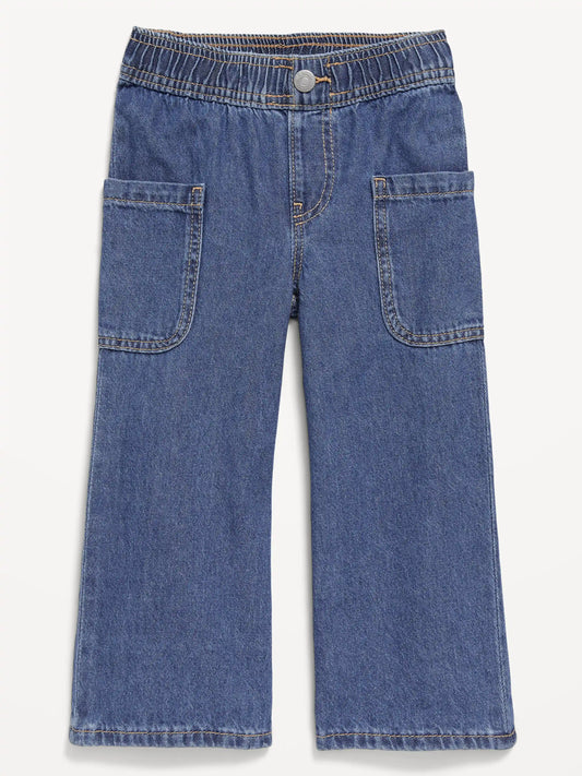 Pull-On Baggy Wide-Leg Cargo Jeans for Toddler Girls