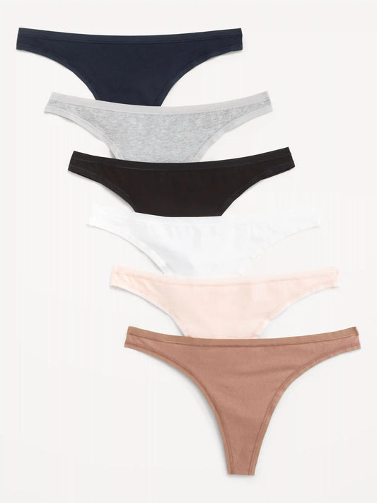 6-Pack Low-Rise Everyday Cotton Thongs