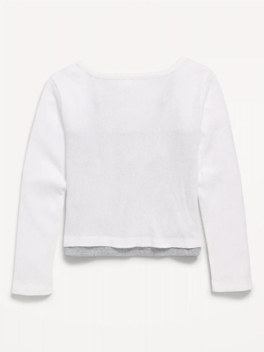 Long-Sleeve 2-In-1 Fitted Henley Top for Girls