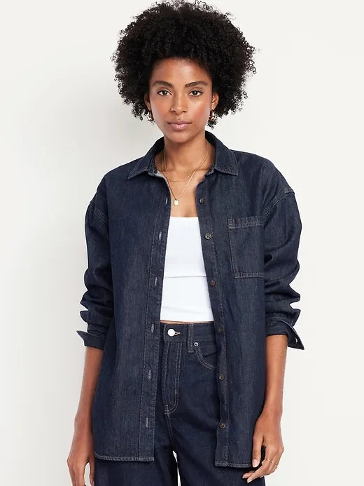 Oversized Boyfriend Button-Down Jean Shirt