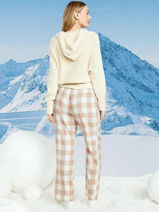 Mid-Rise Plaid Flannel Pajama Pants for Women