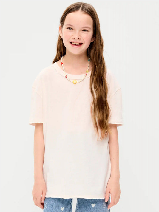 Oversized Short-Sleeve Raw-Edge T-Shirt for Girls