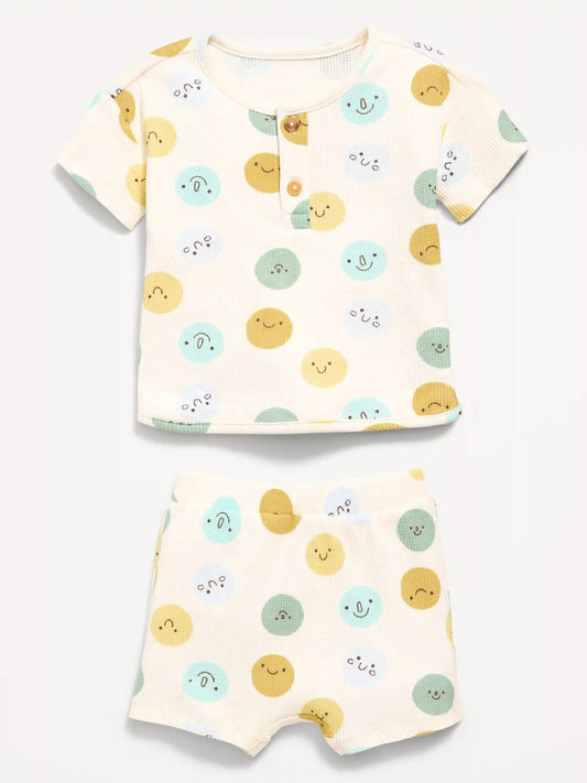 Printed Waffle-Knit Henley Shirt and Shorts Set for Baby
