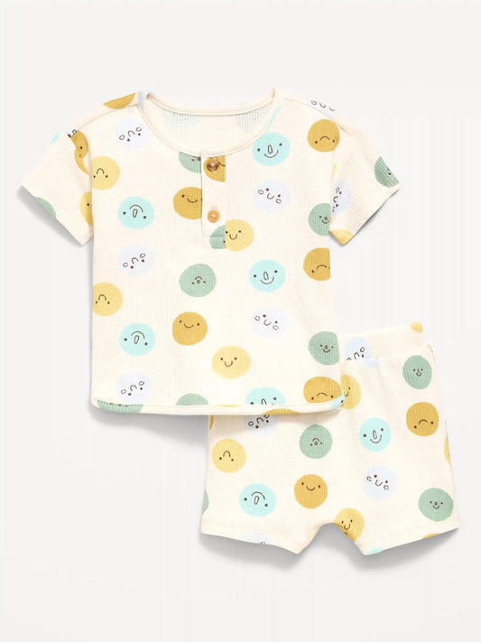 Printed Waffle-Knit Henley Shirt and Shorts Set for Baby