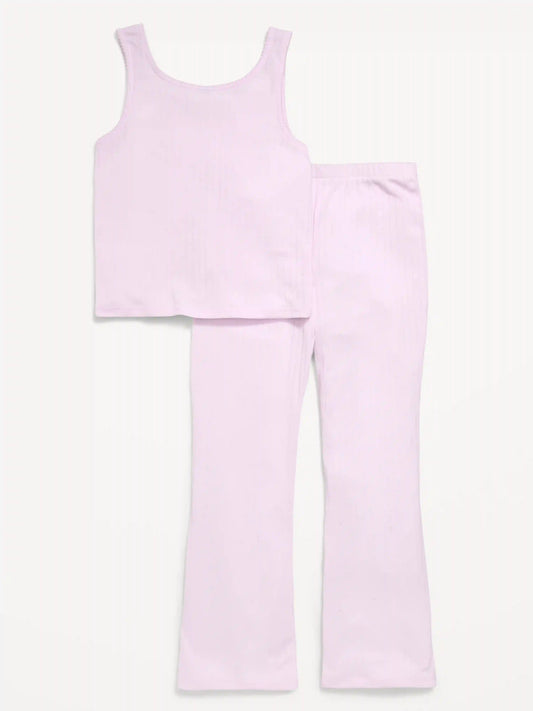 Ribbed Pajama Tank Top and Flare Pants Set for Girls