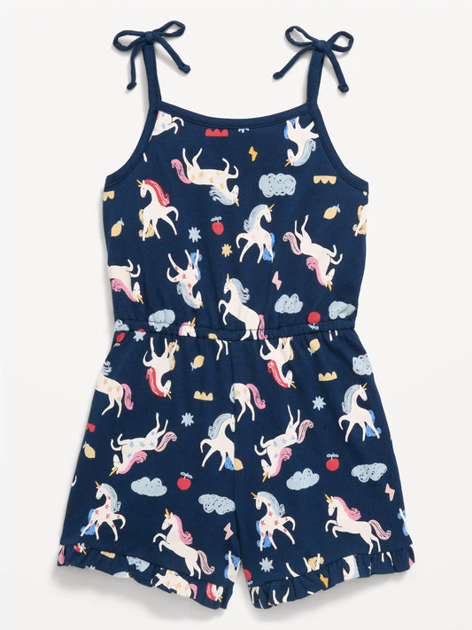 Sleeveless Tie-Bow Ribbed Romper for Toddler Girls