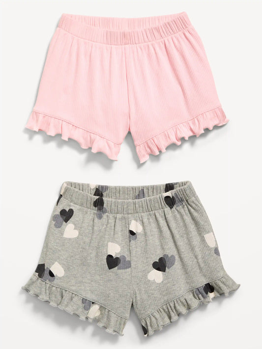 Ruffle-Hem Ribbed Shorts 2-Pack for Toddler Girls