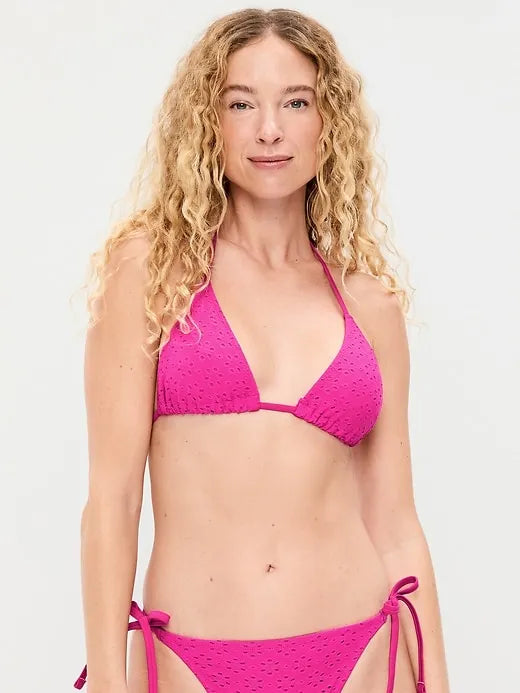 Eyelet Triangle String Bikini Swim Top