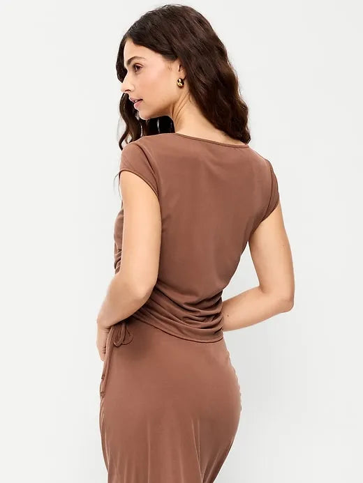 Cap-Sleeve Shirred Side Top