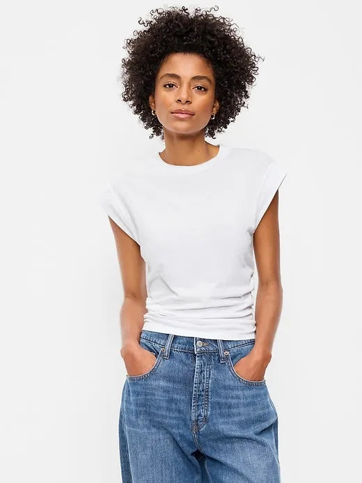Cap-Sleeve Cinch-Waist Top