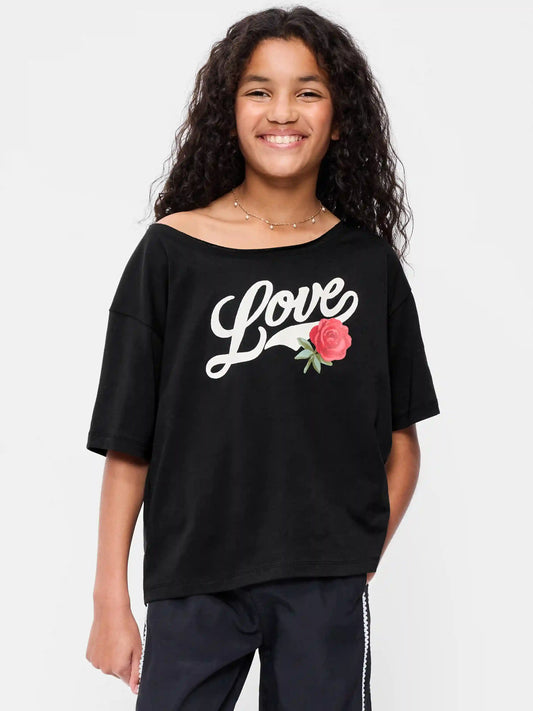 Off-Shoulder Graphic T-Shirt for Girls