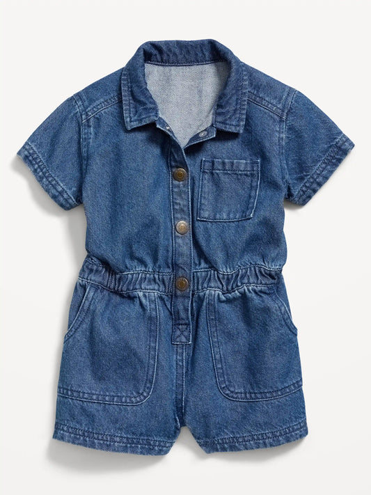 Short-Sleeve Utility Romper for Toddler Girls