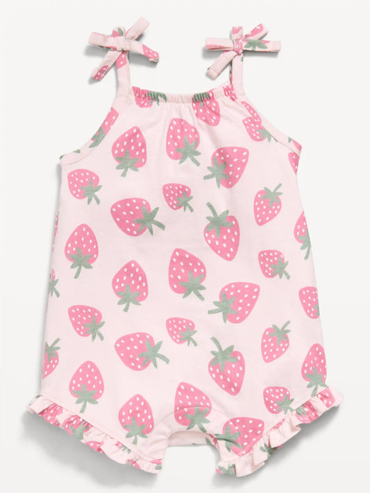 Printed Sleeveless Tie-Strap Romper for Baby
