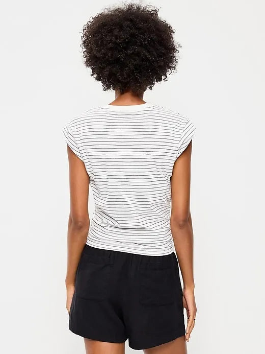 Cap-Sleeve Cinch-Waist Top