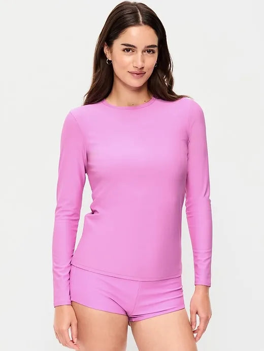 Long-Sleeve Matte Rashguard Swim Top