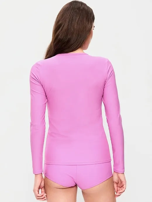 Long-Sleeve Matte Rashguard Swim Top
