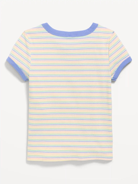 Fitted Short-Sleeve Ribbed Ringer T-Shirt for Girls
