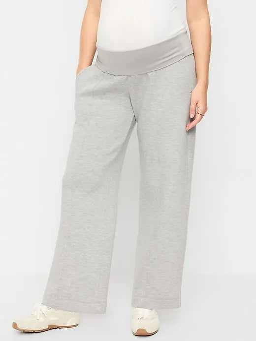 Maternity Bounce Fleece Rollover-Waist Wide-Leg Pants