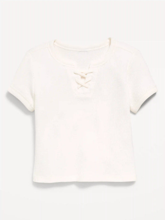 Fitted Short-Sleeve Lace-Up Waffle-Knit Top for Girls