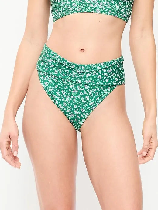 High-Waisted Cinched Bikini Swim Bottoms
