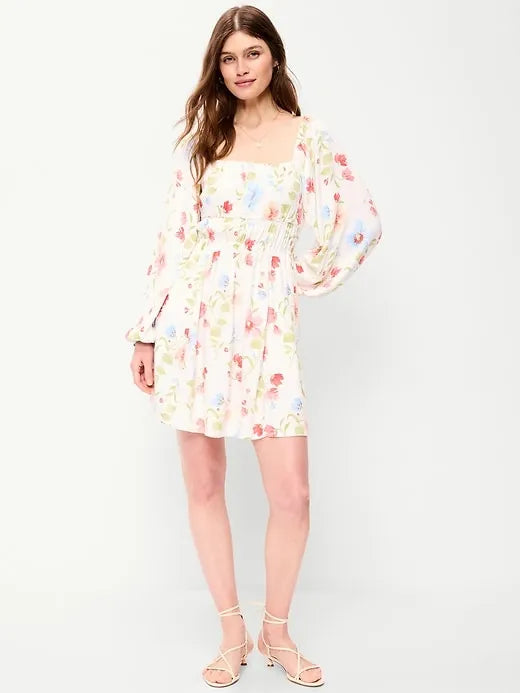 Long-Sleeve Crepe Mini Dress