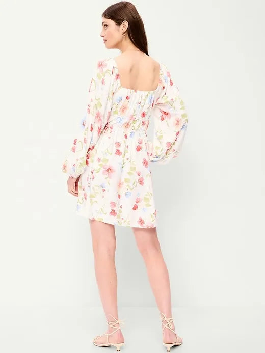 Long-Sleeve Crepe Mini Dress