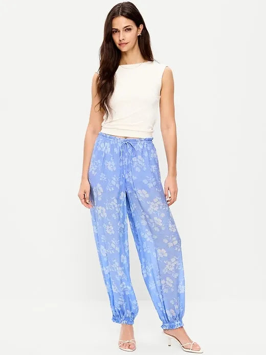 High-Waisted Sheer Chiffon Harem Pants
