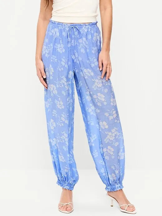 High-Waisted Sheer Chiffon Harem Pants