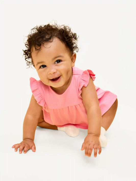 Ribbed Flutter-Sleeve Top and Shorts Set for Baby