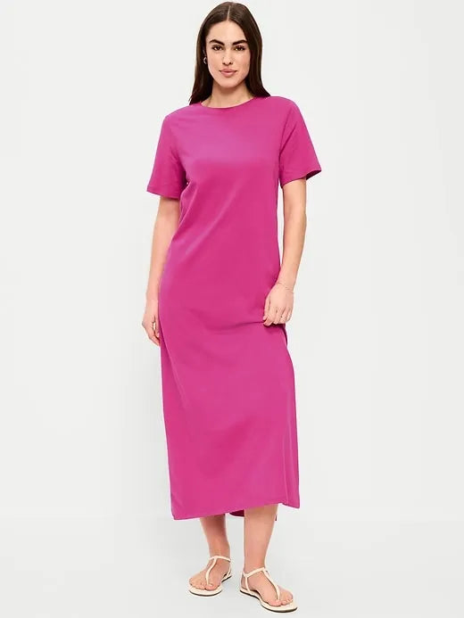Vintage Crew-Neck Maxi T-Shirt Dress