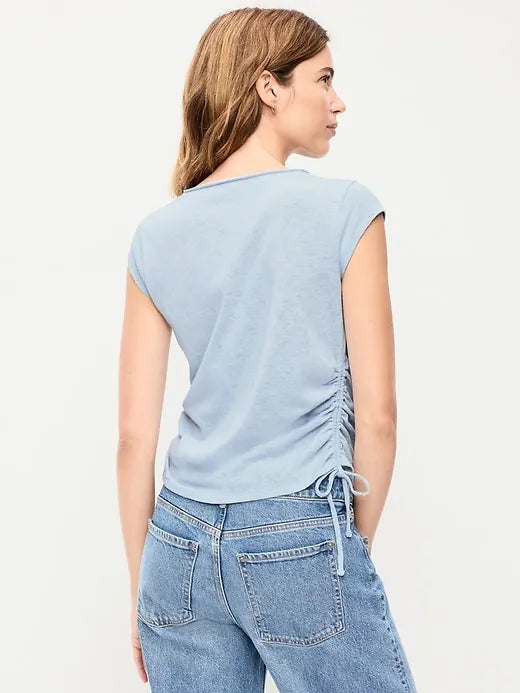 Cap-Sleeve Shirred Side Top