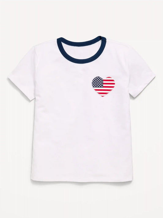 Softest Short-Sleeve Heart-Pocket T-Shirt for Girls