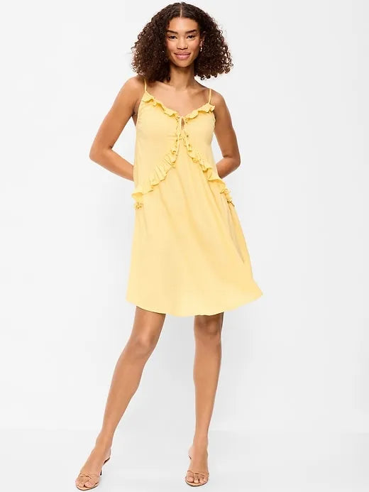 Ruffle-Trim Asymmetrical Mini Dress