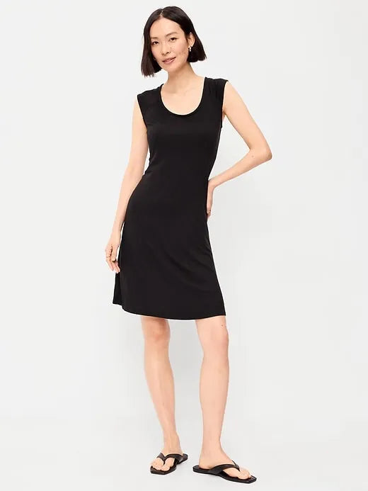 Short-Sleeve Scoop-Neck Mini Dress