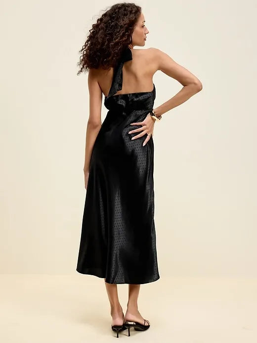 The Occasion by Old Navy Fit and Flare Satin Halter Midi Dress
