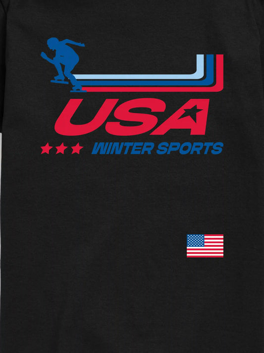 USA Winter Sports Short Sleeve Graphic T-Shirt For Kids
