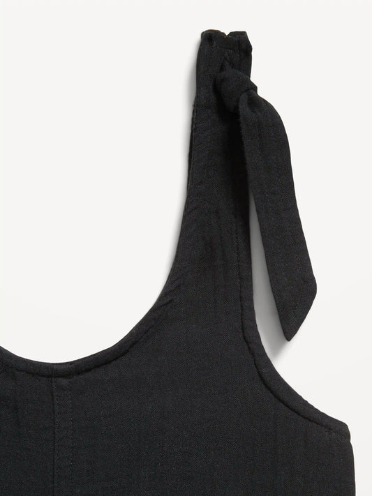 Sleeveless Tie-Strap Double-Weave Romper for Girls