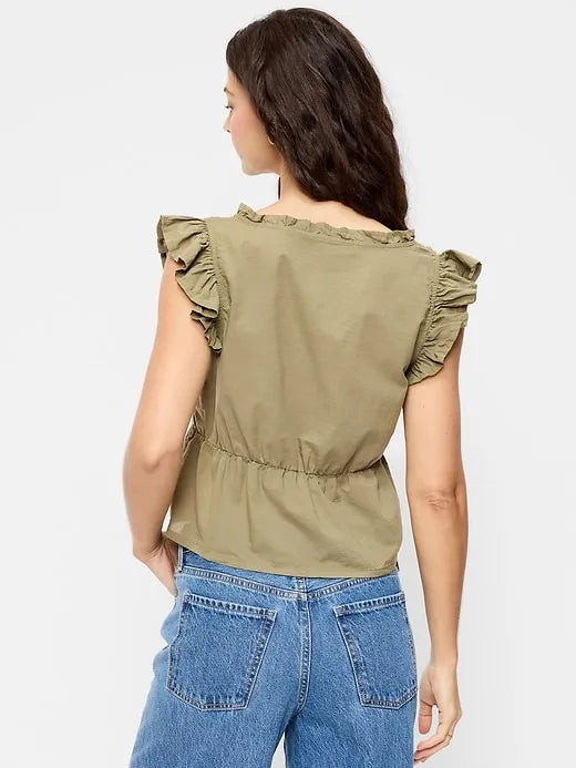 Flutter-Sleeve Embroidered Top