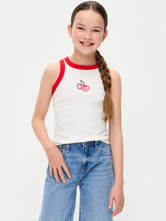 Fitted Ribbed Graphic Tank Top for Girls