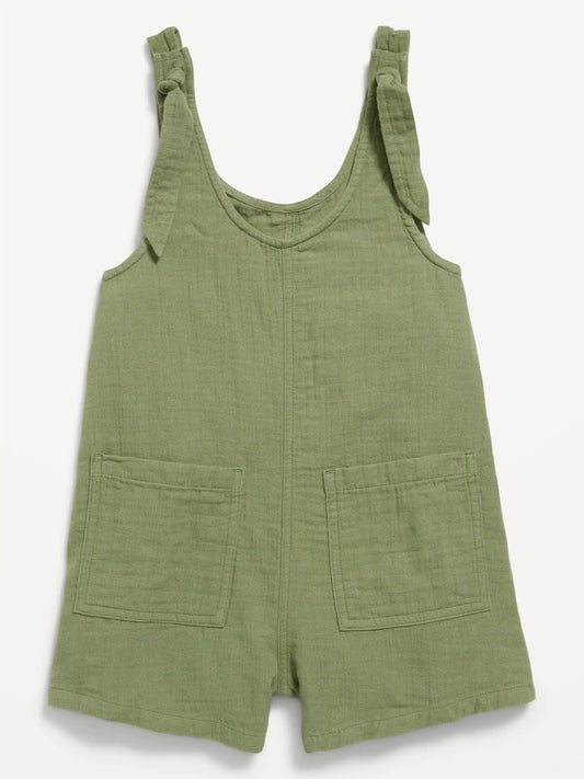 Sleeveless Tie-Strap Double-Weave Romper for Girls