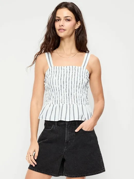 Smocked Peplum Tank Top