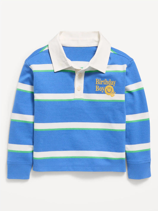 Oversized Boxy-Fit Long-Sleeve Birthday Rugby Shirt for Toddler Boys