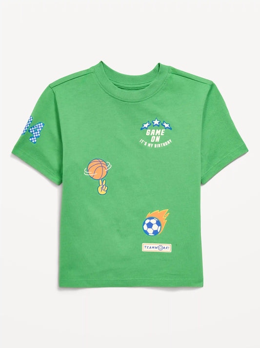 Oversized Short-Sleeve Birthday Graphic T-Shirt for Toddler Boys