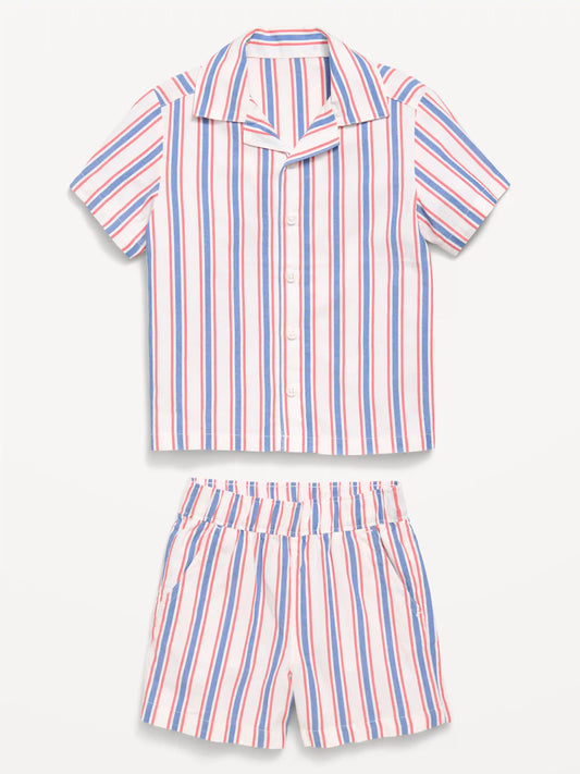Short-Sleeve Striped Poplin Shirt and Shorts Set for Toddler Boys